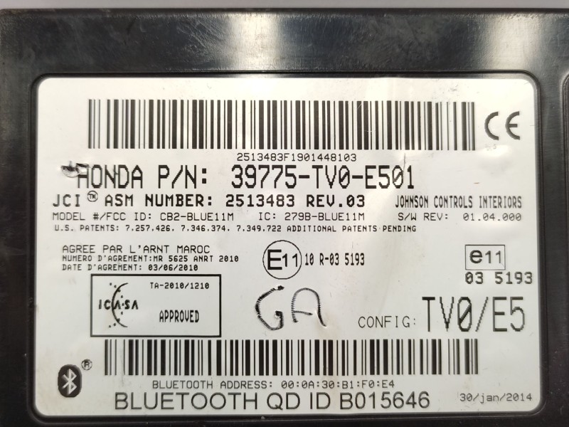 Modulo Electronico 39775tv0e501  - Honda Civic Ix (fk) 1.6 I-dtec (fk3) 4