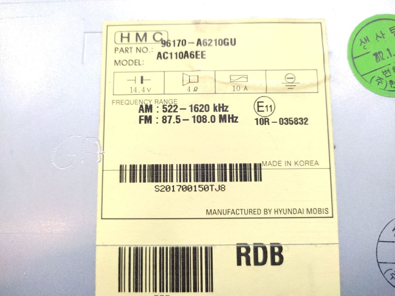 Recambio de sistema audio / radio cd para hyundai i30 (gd) 1.4 referencia OEM IAM 96170A6210GU  