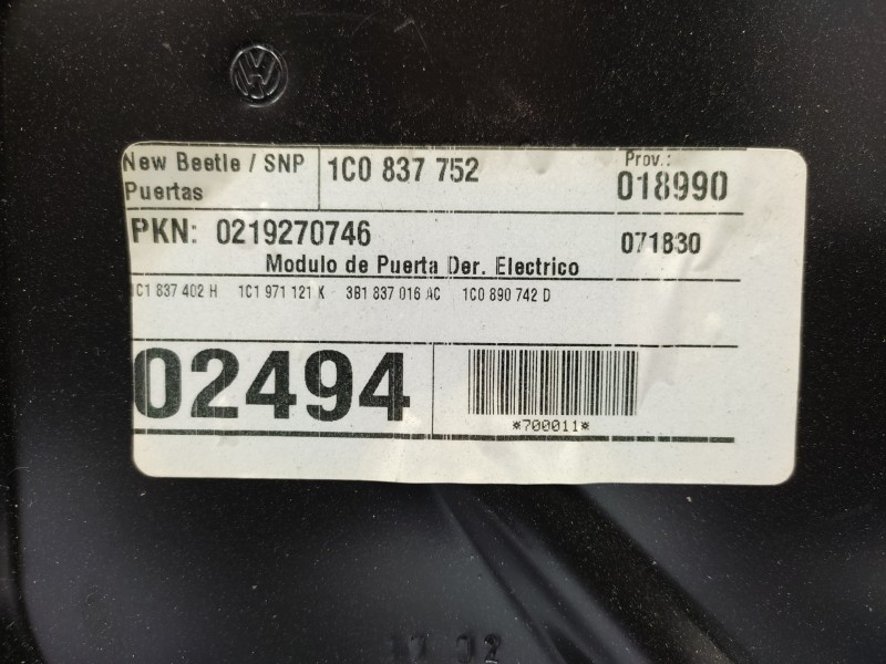 Elevalunas Delantero Derecho 1c0837752  - Volkswagen New Beetle (9c1/1c1) 1.9 Tdi 2