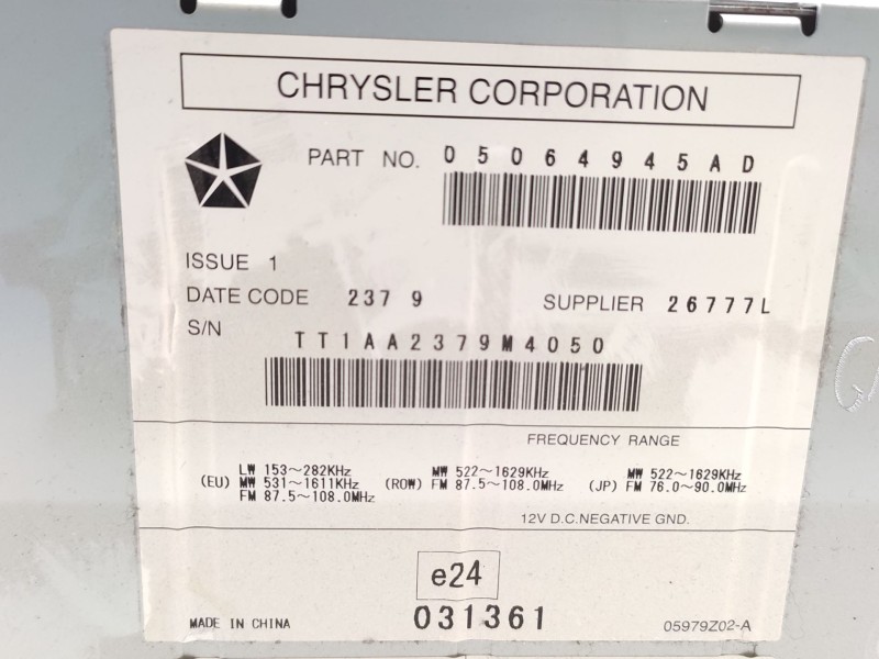 Sistema Audio / Radio Cd 5064945ad  - Dodge Caliber 2.0 Crd 6