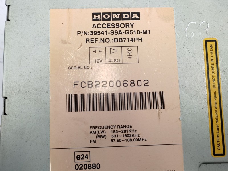 Sistema Audio / Radio Cd 39540s9ag50  - Honda Cr-v (rd8) Ex 8