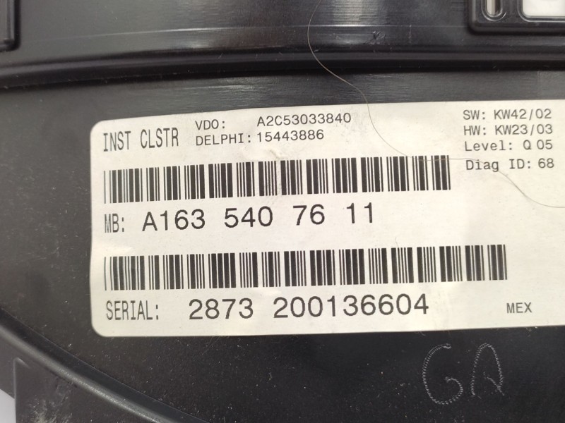 Recambio de cuadro instrumentos para mercedes-benz clase m (w163) ml 270 cdi (163.113) referencia OEM IAM  A1635403011 