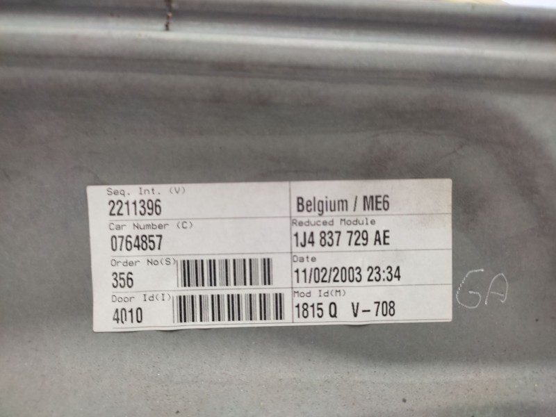 Elevalunas Delantero Izquierdo 1j4837729ae 1j4837461h  - Volkswagen Golf Iv (1j1) 1.9 Tdi 3