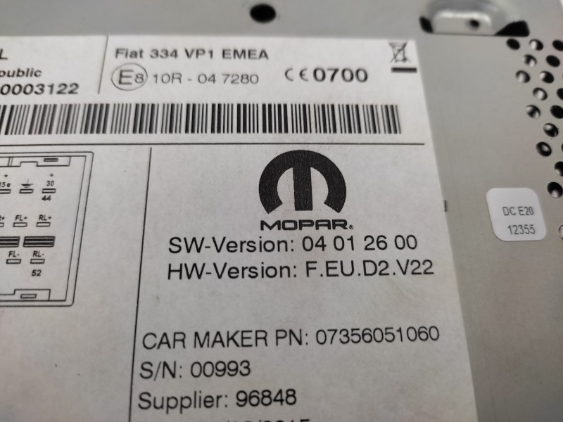 Sistema Audio / Radio Cd 735637913 07356051060  - Fiat 500 X (334) City Cross 3