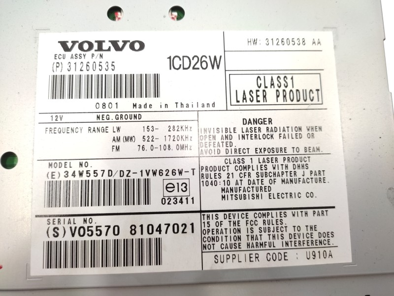 Sistema Audio / Radio Cd 31260535 31260538aa  - Volvo Xc90 2.4 Diesel Cat 3