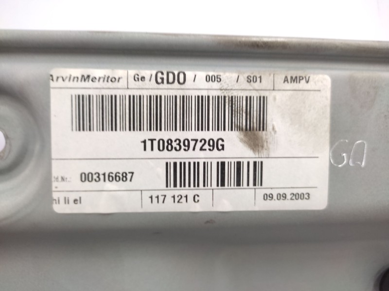 Elevalunas Trasero Izquierdo 1t0839729g 1t0839461p  - Volkswagen Touran (1t1, 1t2) 1.9 Tdi 3