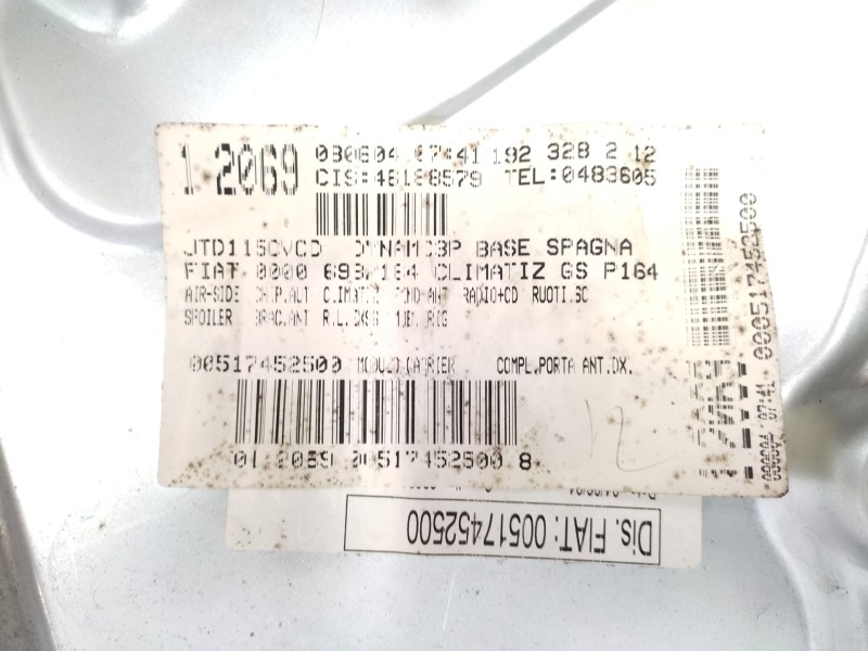 Elevalunas Delantero Derecho 517452500 46831652  - Fiat Stilo (192) 1.9 Jtd Cat 3