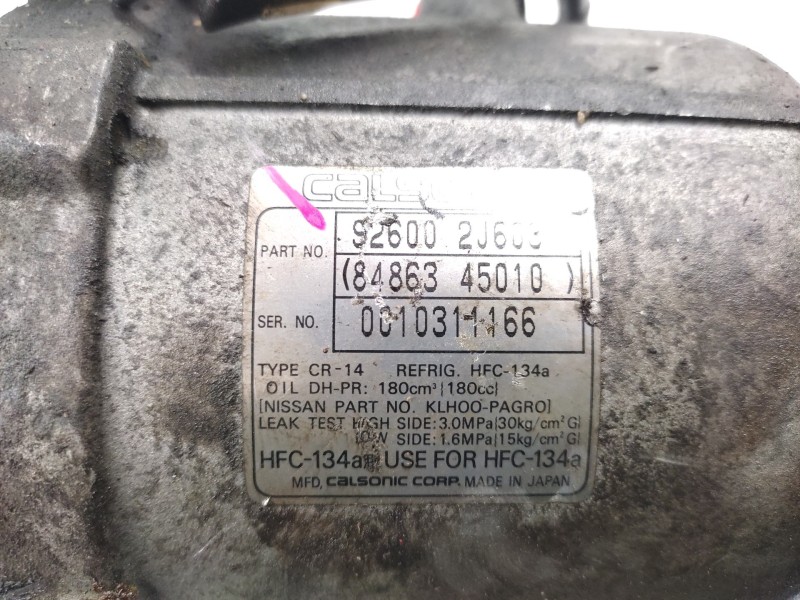 Compresor Aire Acondicionado 926002j603 8486345010  - Nissan Almera (n15) Lx 5