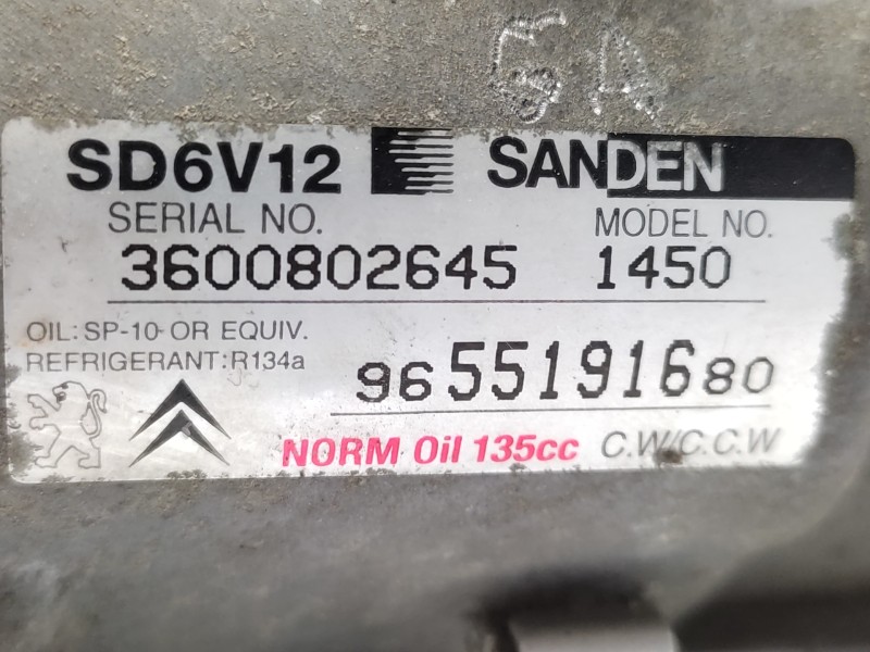 Compresor Aire Acondicionado 9655191680 Sd6v121450 6453qg - Citroën C3 Hdi 70 Collection 5