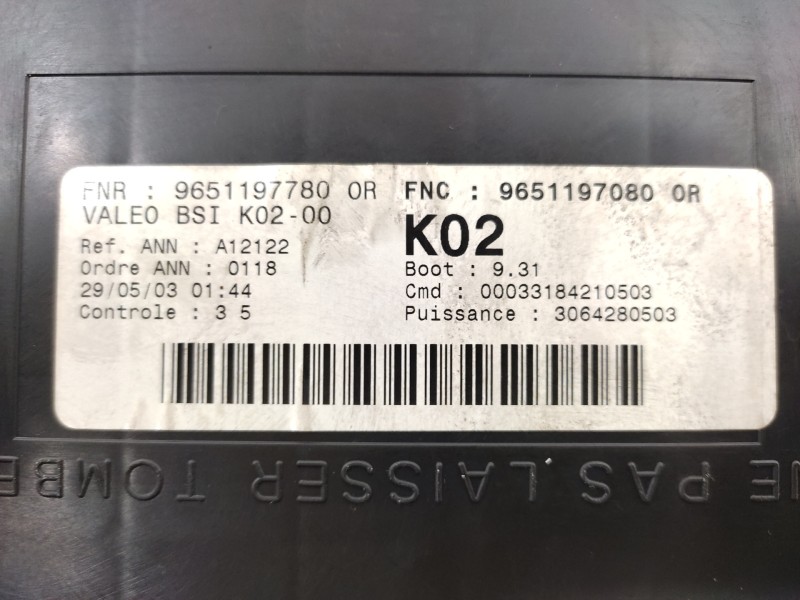 Recambio de caja reles / fusibles para peugeot 307 (s1) 1.6 16v cat referencia OEM IAM 9651197780 A12122, BSIK0200 VALEO